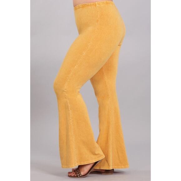 Chatoyant Pants - Chatoyant Plus Size Mineral Wash Bell Bottoms Amber 1XL